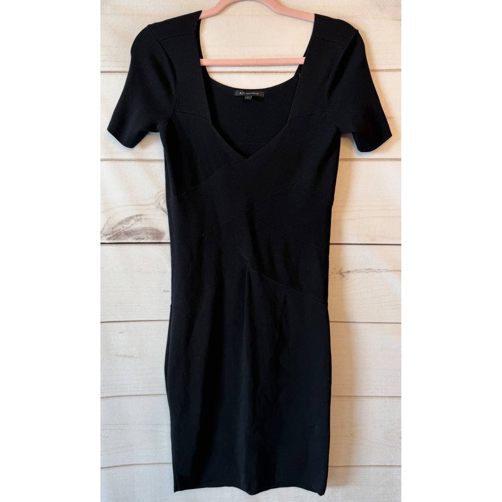 Armani Exchange Black Bandage Ribbed V-Neck Bodycon Mini Dress 3GYA1F YMM2Z M